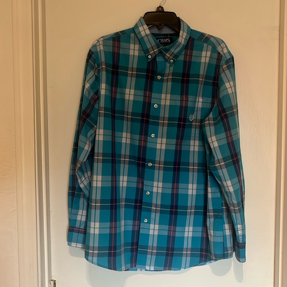 Chaps Long sleeve Button Down sz Lrg Turquoise White Red